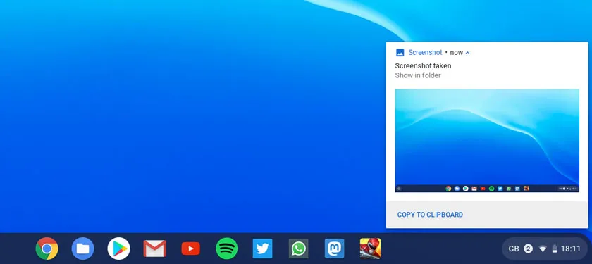 Chromebook screenshot notification